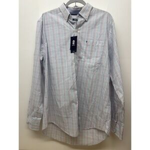 IZOD Performance Comfort Shirt Large Long‎ Sleeve Stretch Button Down Check #59